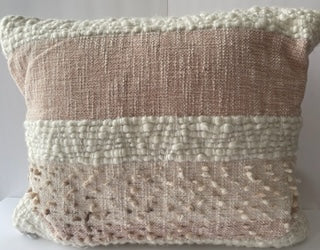 Pink Cream Textured Woven Cotton Pillow Cover