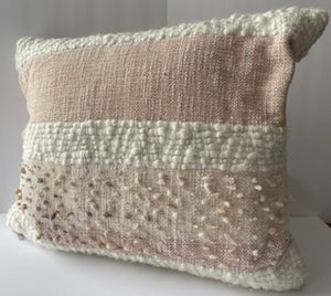 Pink Cream Textured Woven Cotton Pillow Cover