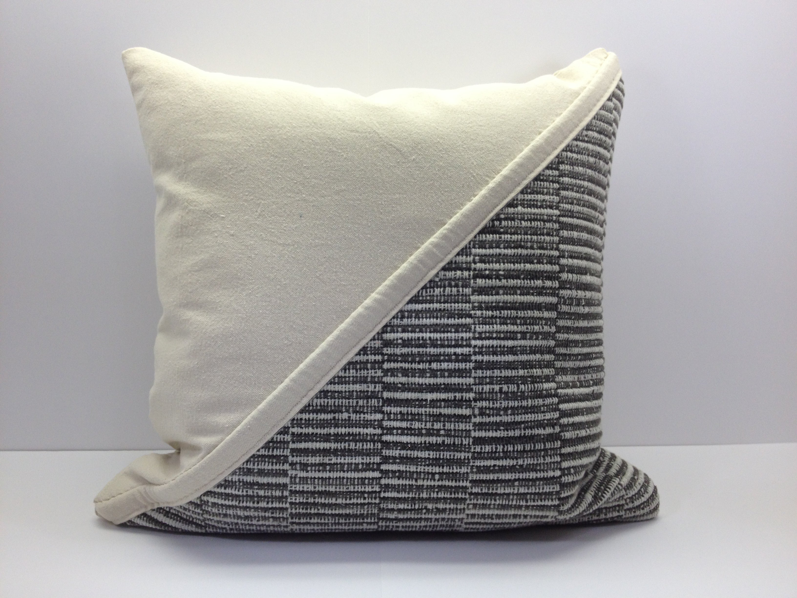 Grey & Cream Diagonal Modern Woven Pillow Cover