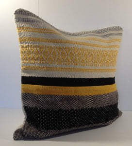 Cream Beige Natural Yellow Black Grey Woven Stripe Pillow Cover